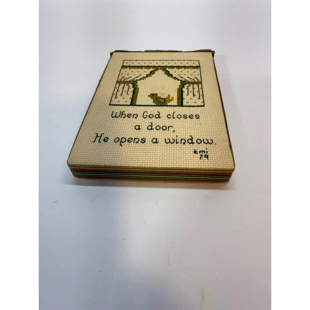Vintage 1979 Cross Stitch Wall Art When God Closes a Door He Opens a Window 5x7